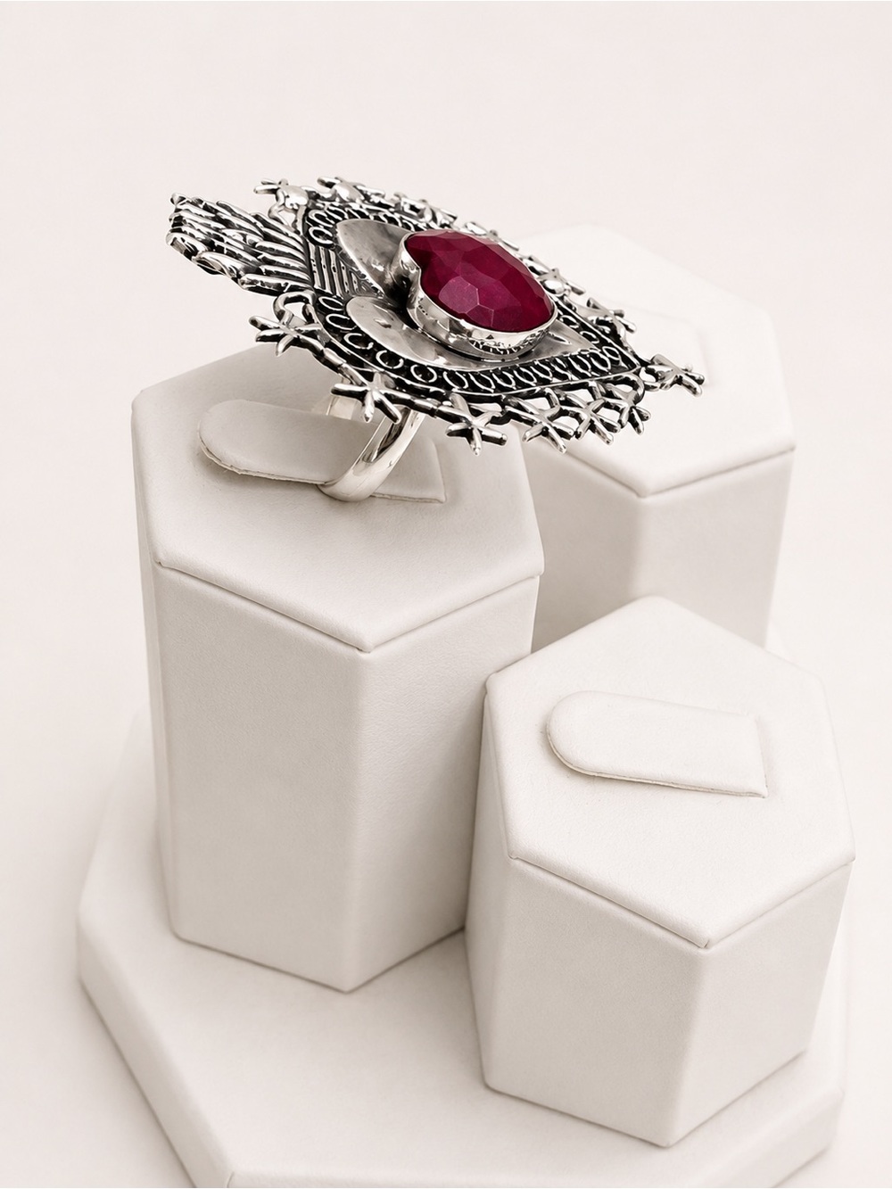 Sterling Heart Ring with Ruby Gemstone - Picture 5 of 5
